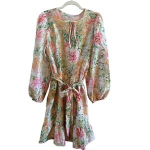 NWOT Julie Jordan Woman's Sz 12 Floral Baby Doll Crinkled Satin Dress Tie Waist